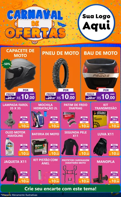 Modelo de Encarte para Encarte Grande com o tema Carnaval de Ofertas para Moto peças
