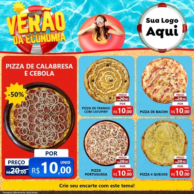 Modelo de Rede Social para Feed Facebook com o tema Verão da Economia para Pizzaria