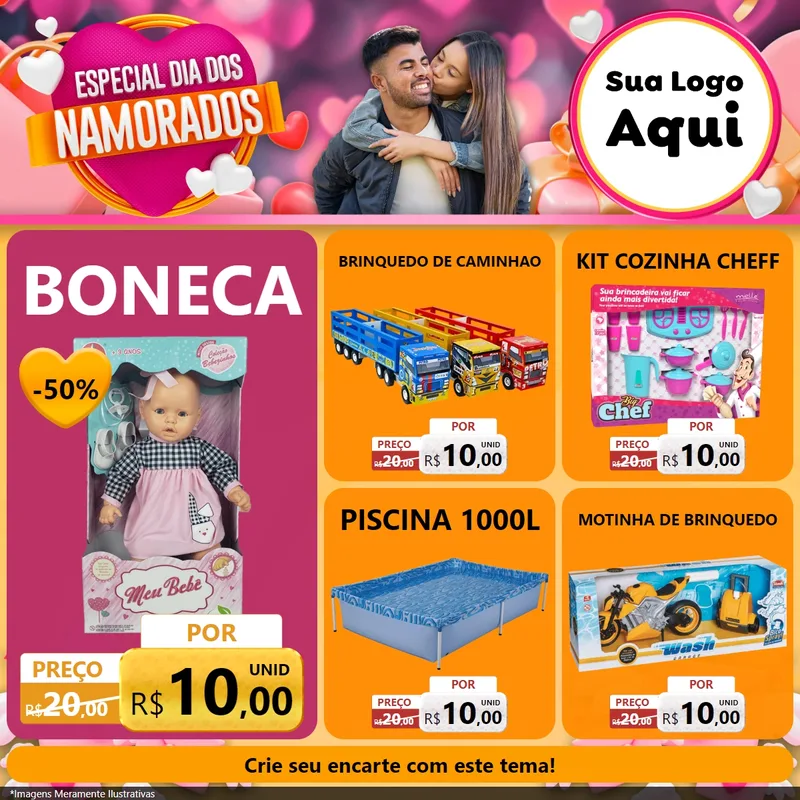 Modelo de Rede Social para Feed Facebook com o tema Especial Dia dos Namorados para Brinquedos