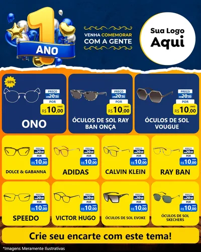 Modelo de Rede Social para Feed Instagram com o tema Um Ano de Aniversário para Óticas