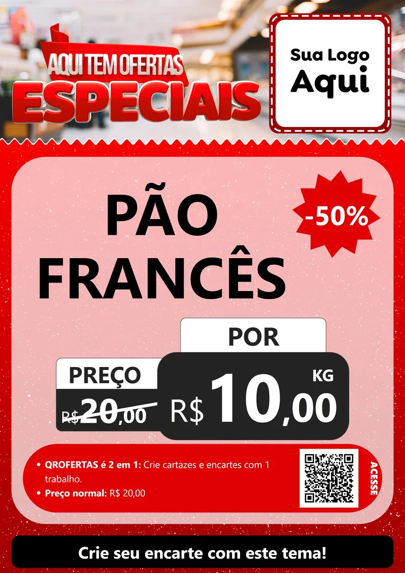Modelo de Cartaz para Cartaz A4 Vertical com o tema Aqui Tem Ofertas Especiais para Padaria