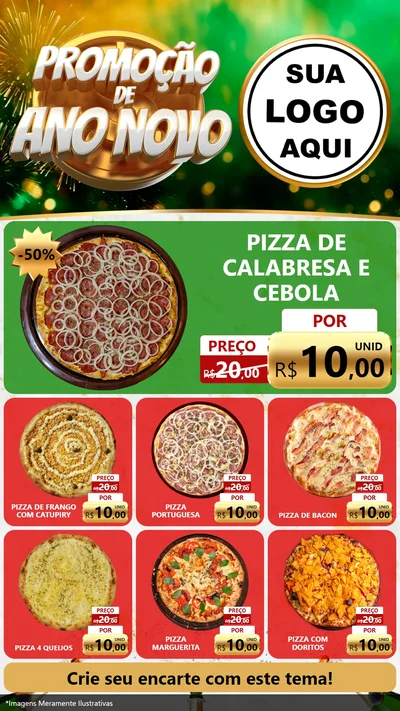 Modelo de Rede Social para Stories com o tema Promoção de Ano Novo para Pizzaria