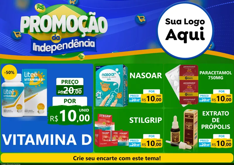 Modelo de Encarte para Encarte A4 Horizontal com o tema Promoção da Independência para Farmácia