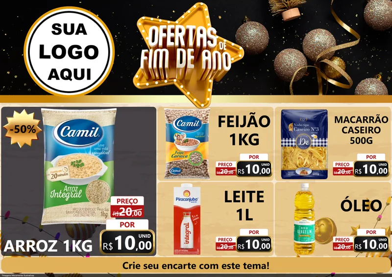 Modelo de Encarte para Encarte A4 Horizontal com o tema Ofertas de Fim de Ano para Supermercado