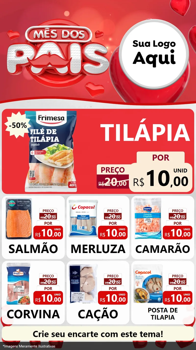 Modelo de Rede Social para Stories com o tema Mês dos Pais para Peixaria