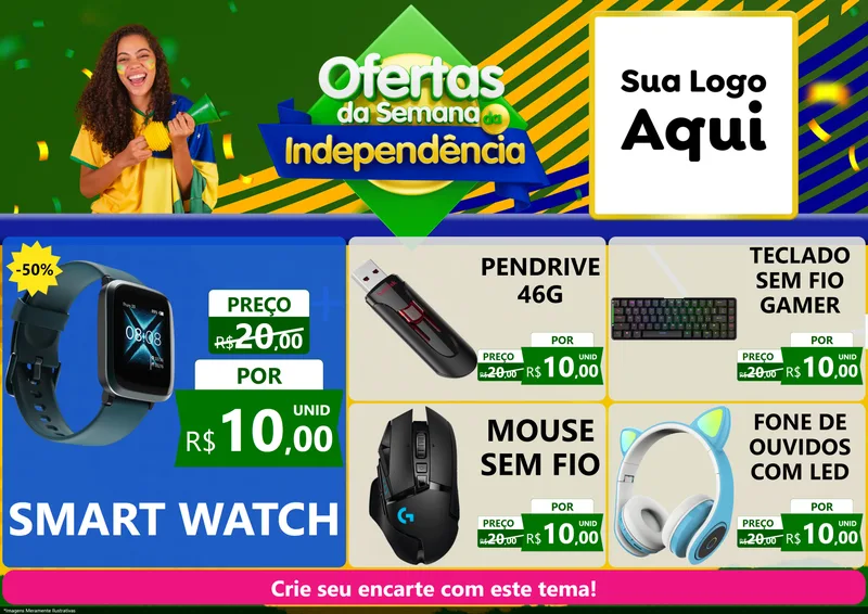 Modelo de Encarte para Encarte A4 Horizontal com o tema Ofertas da Semana da Independência para Informática
