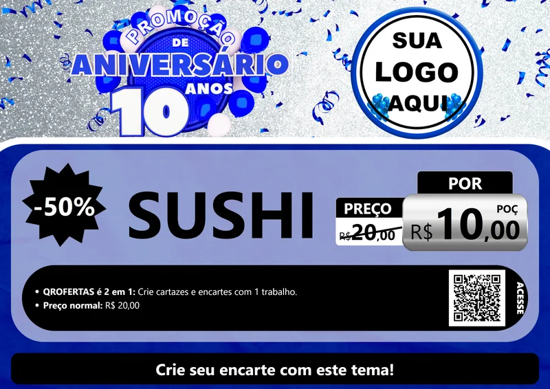 Modelo de Cartaz para Cartaz A4 Horizontal com o tema Promoção de Aniversário - 10 Anos para Comida japonesa