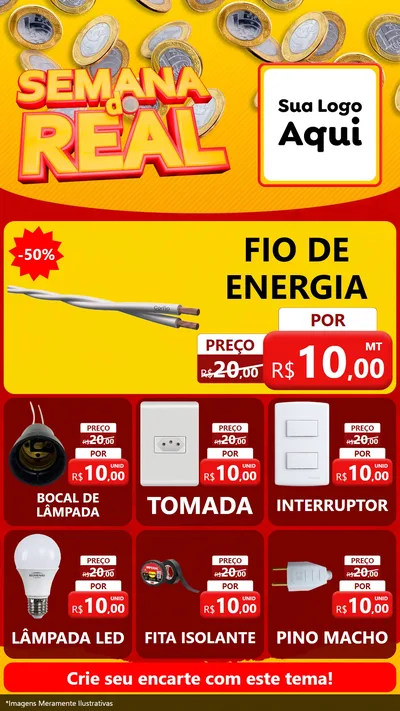 Modelo de Rede Social para Stories com o tema Semana do Real para Materiais Elétricos