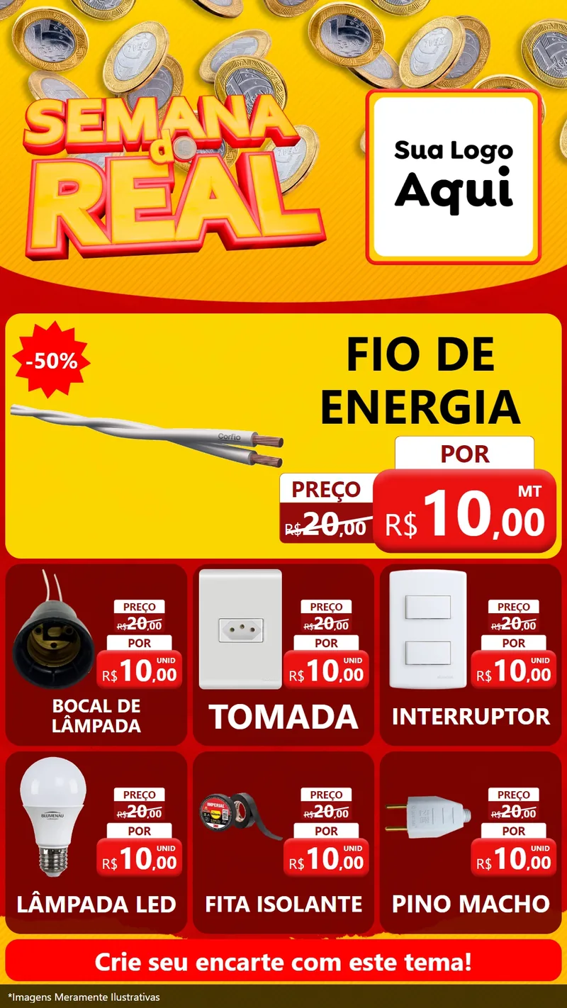Modelo de Rede Social para Stories com o tema Semana do Real para Materiais Elétricos