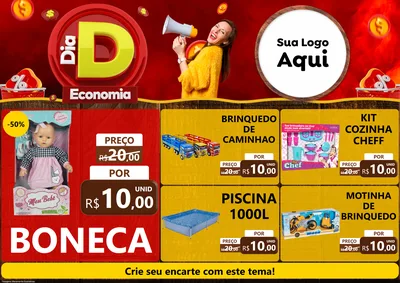 Modelo de Encarte para Encarte A4 Horizontal com o tema Dia D Economia para Brinquedos