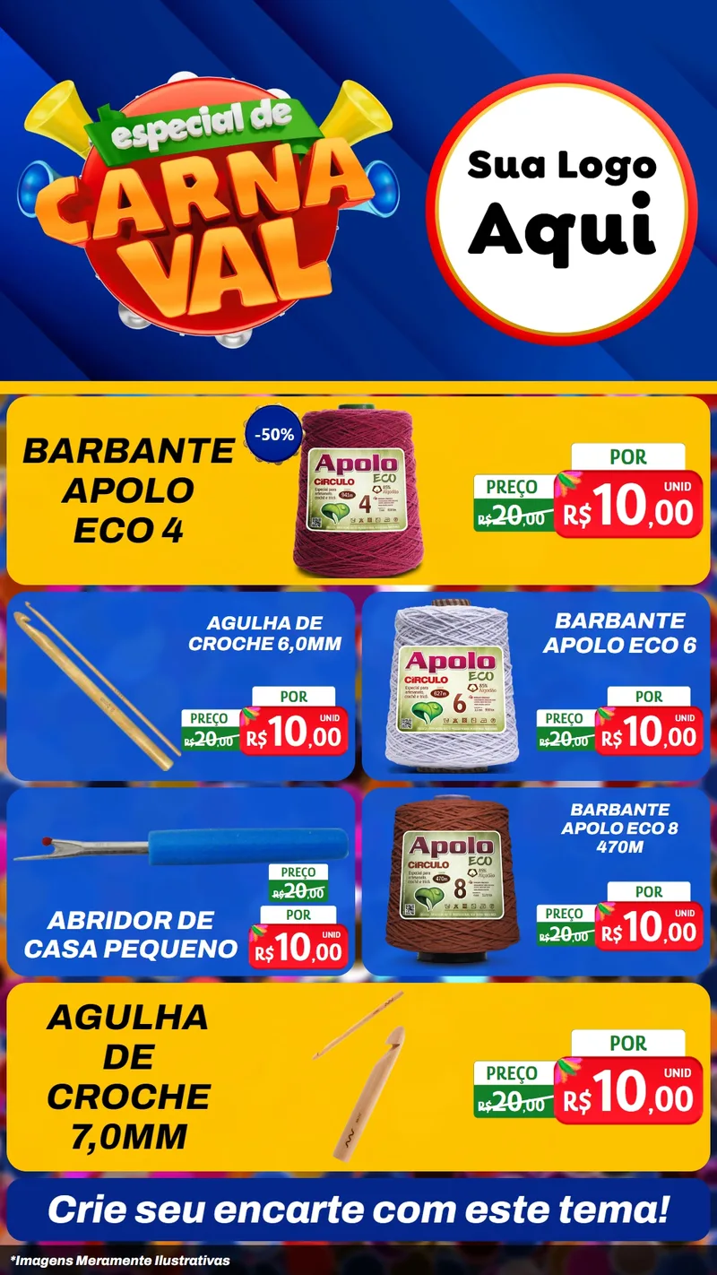 Modelo de TV para TV Vertical com o tema Especial de Carnaval para Armarinho e Aviamentos