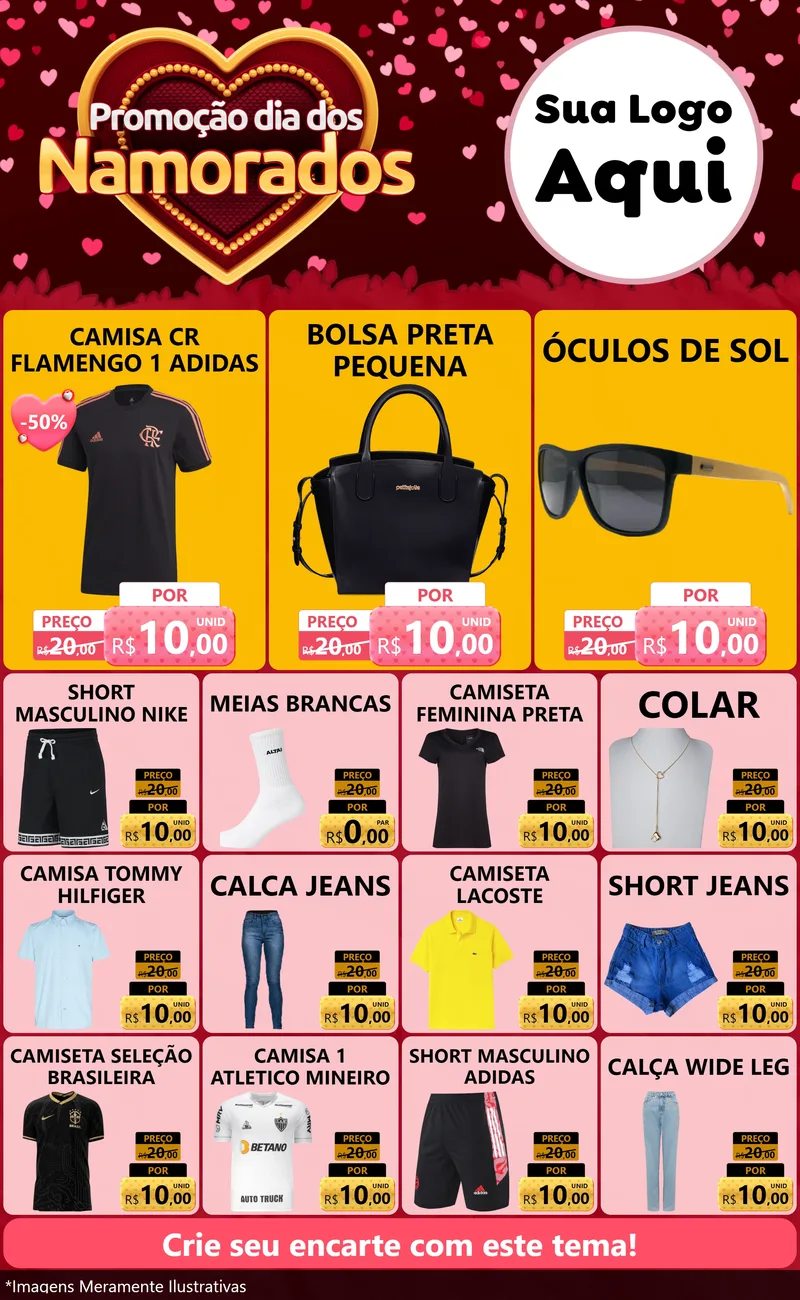 Modelo de Encarte para Encarte Grande com o tema Promoção Dia Dos Namorados para Roupas e acessórios