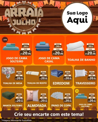 Modelo de Rede Social para Feed Instagram com o tema Arraiá de Julho - Junina para Cama, Mesa e Banho
