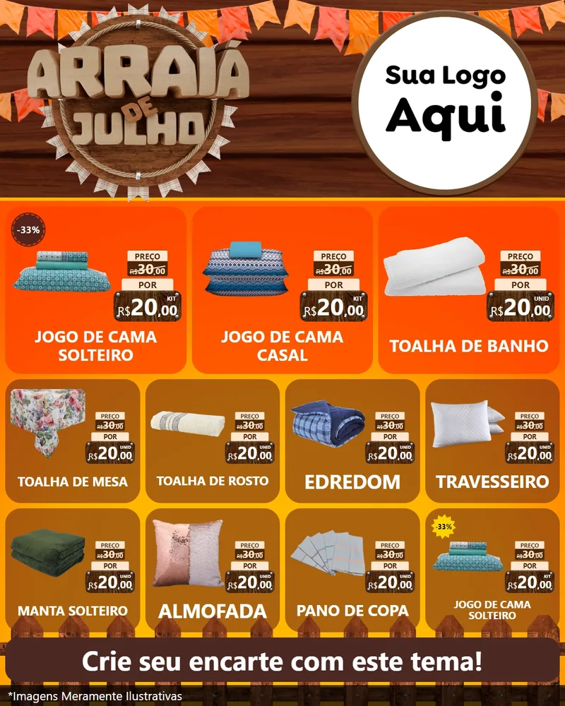 Modelo de Rede Social para Feed Instagram com o tema Arraiá de Julho - Junina para Cama, Mesa e Banho