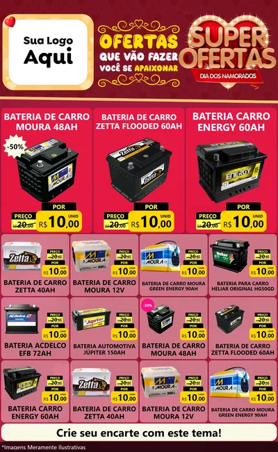 Modelo de Encarte para Encarte Grande com o tema Dia dos Namorados para Baterias Elétricas