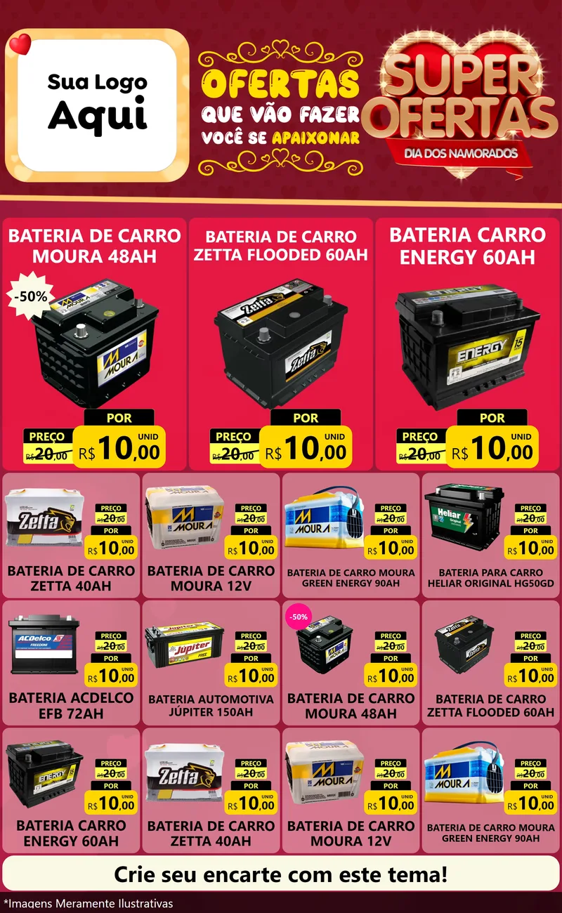Modelo de Encarte para Encarte Grande com o tema Dia dos Namorados para Baterias Elétricas