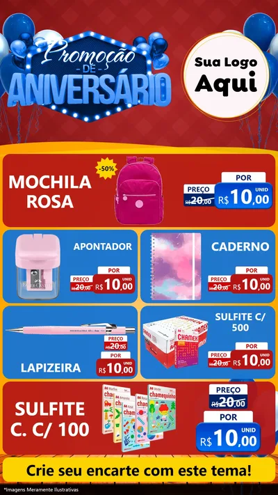 Modelo de TV para TV Vertical com o tema Promoção de Aniversário para Papelaria