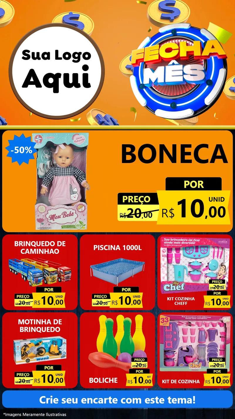 Modelo de Rede Social para Stories com o tema Fecha Mês para Brinquedos