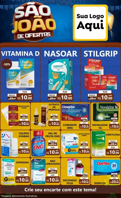Modelo de Encarte para Encarte Grande com o tema São João Ofertas Imbatíveis! - Junina para Farmácia