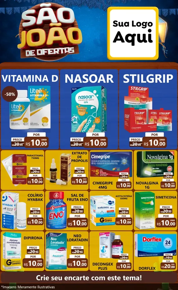 Modelo de Encarte para Encarte Grande com o tema São João Ofertas Imbatíveis! - Junina para Farmácia