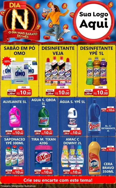 Modelo de Encarte para Encarte Grande com o tema Dia N - O Dia Mais Barato Do Mês para Produtos de Limpeza