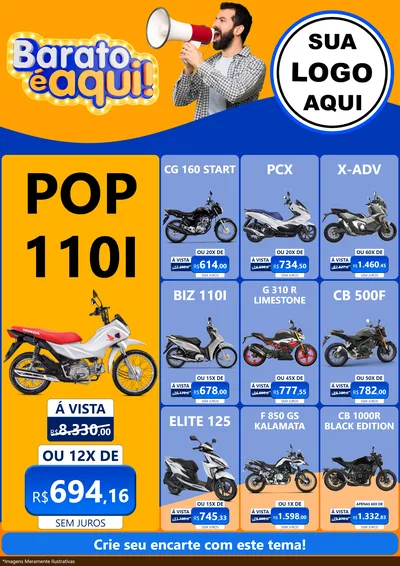 Modelo de Encarte para Encarte A4 Vertical com o tema Barato é aqui para Concessionaria de Motos