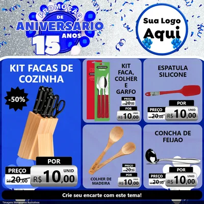 Modelo de Rede Social para Feed Facebook com o tema Promoção de Aniversário - 15 Anos para Utilidades Domésticas