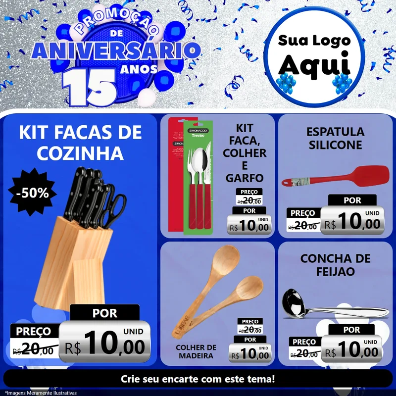 Modelo de Rede Social para Feed Facebook com o tema Promoção de Aniversário - 15 Anos para Utilidades Domésticas