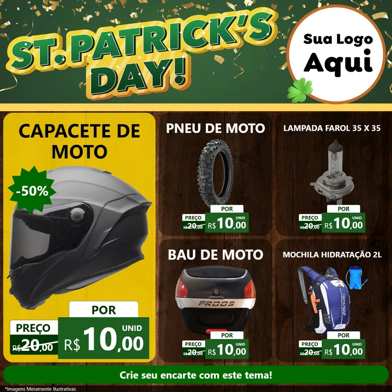 Modelo de Rede Social para Feed Facebook com o tema St Patriks Day para Moto peças