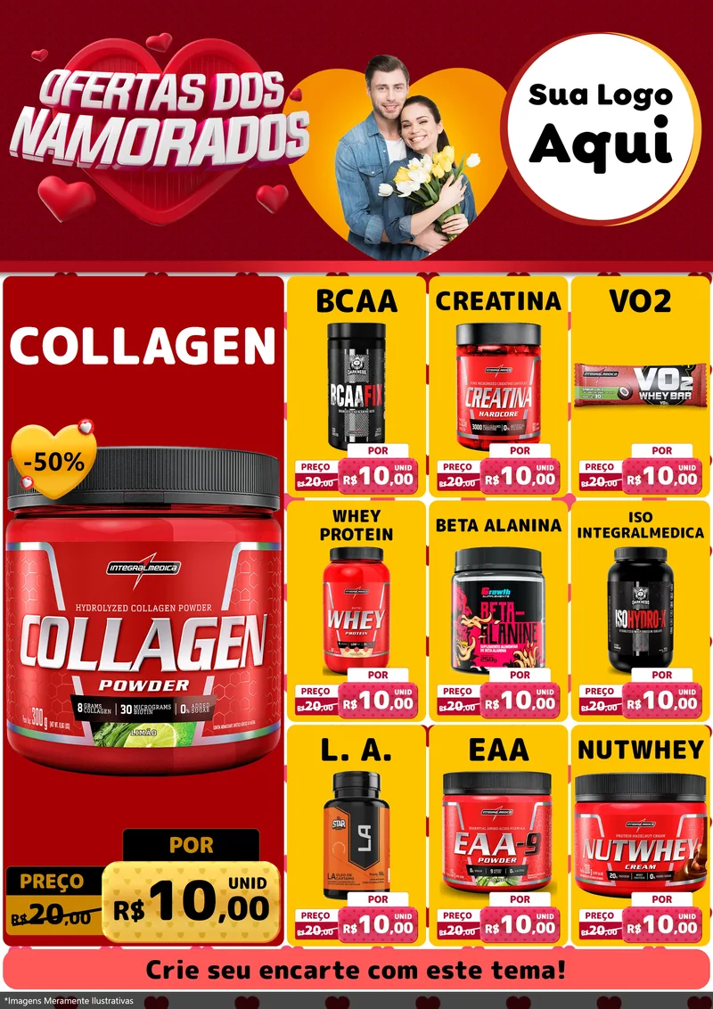 Modelo de Encarte para Encarte A4 Vertical com o tema Ofertas Dos Namorados para Suplementos alimentares