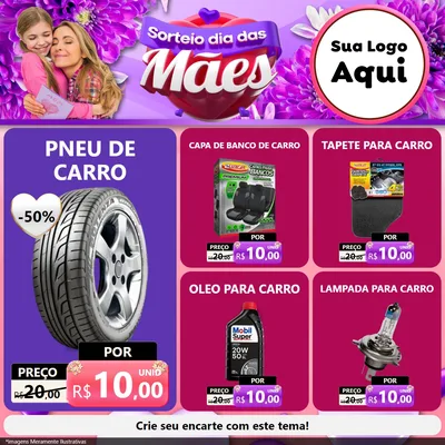 Modelo de Rede Social para Feed Facebook com o tema Sorteio Dia das Mães para Auto peças