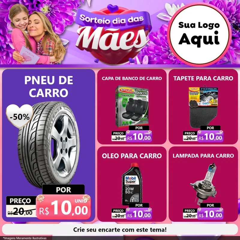 Modelo de Rede Social para Feed Facebook com o tema Sorteio Dia das Mães para Auto peças