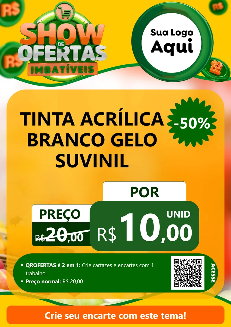 Modelo de Cartaz para Cartaz A4 Vertical com o tema Show de Ofertas Imbatíveis para Tintas e Ferramentas