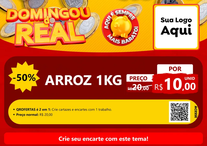 Modelo de Cartaz para Cartaz A4 Horizontal com o tema Domingou do Real para Supermercado