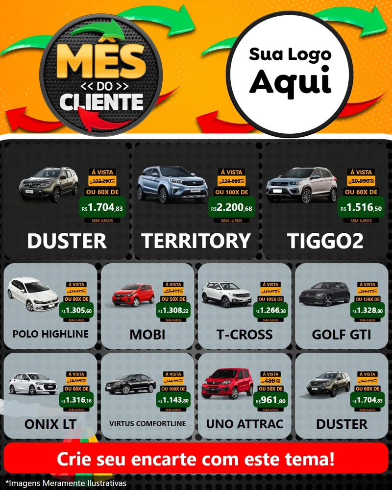 Modelo de Rede Social para Feed Instagram com o tema Mês do Cliente para Concessionaria de Carros