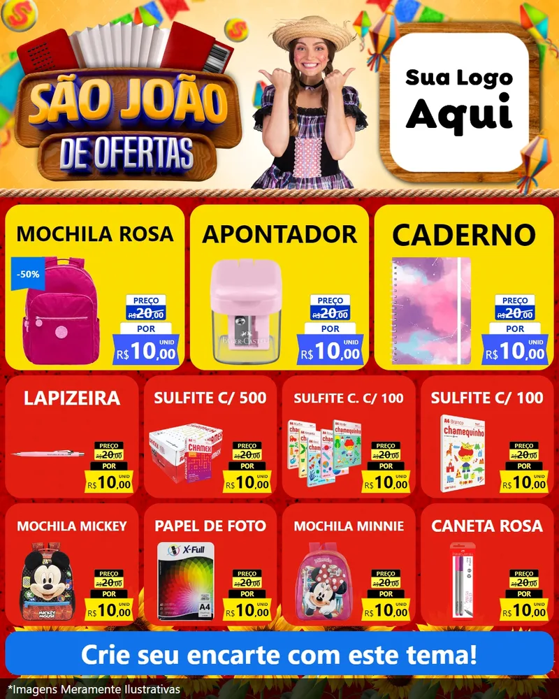 Modelo de Rede Social para Feed Instagram com o tema São João de Ofertas para Papelaria
