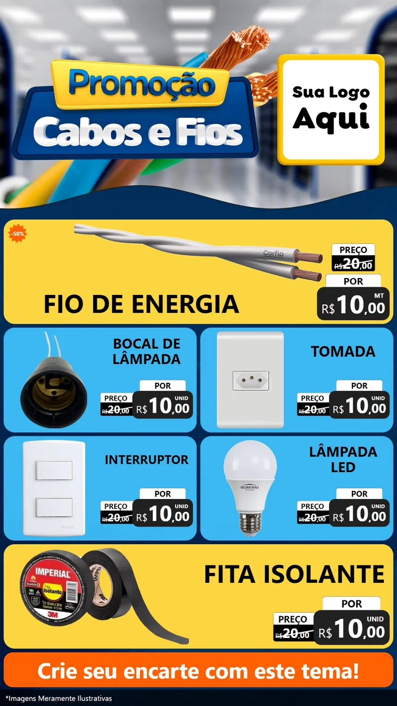 Modelo de TV para TV Vertical com o tema Promoção Cabos e Fios - Construção / Elétrica para Materiais Elétricos