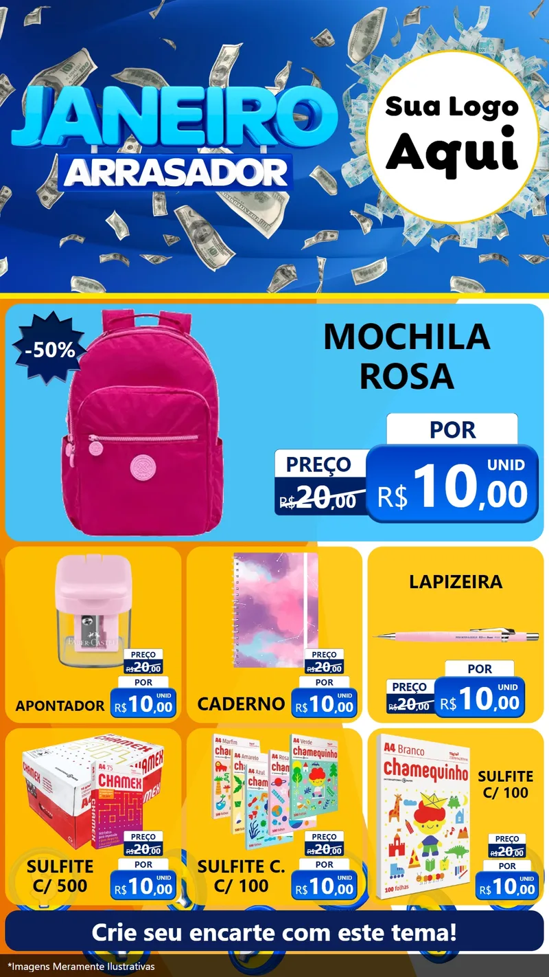 Modelo de Rede Social para Stories com o tema Janeiro Arrasador para Papelaria