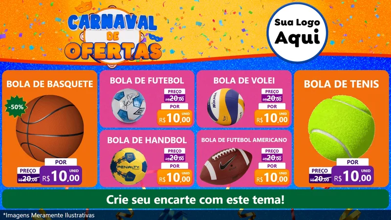 Modelo de TV para TV Horizontal com o tema Carnaval de Ofertas para Artigos Esportivos