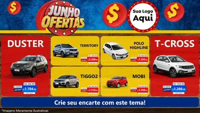 Modelo de TV para TV Horizontal com o tema Junho de Ofertas para Concessionaria de Carros
