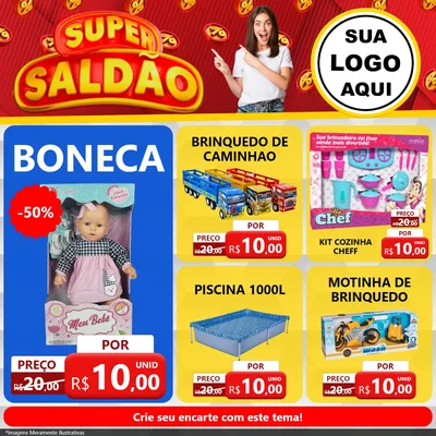 Modelo de Rede Social para Feed Facebook com o tema Super Saldão para Brinquedos