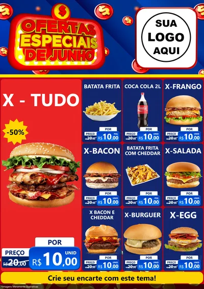 Modelo de Encarte para Encarte A4 Vertical com o tema Ofertas Especiais de Junho para Hamburgueria