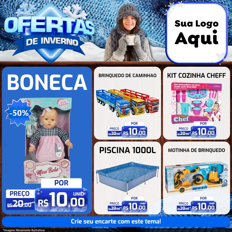 Modelo de Rede Social para Feed Facebook com o tema Ofertas de Inverno para Brinquedos
