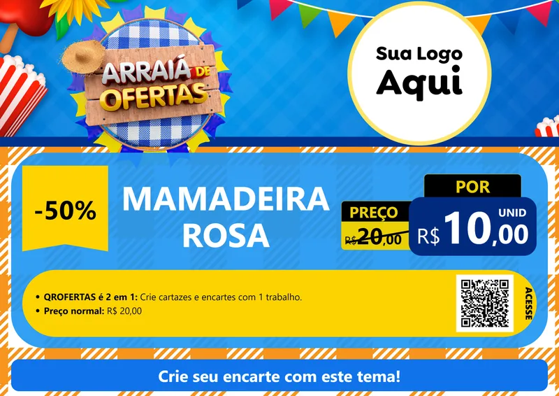 Modelo de Cartaz para Cartaz A4 Horizontal com o tema Arraiá de Ofertas para Bebês