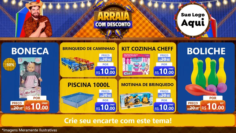 Modelo de TV para TV Horizontal com o tema Arraiá Com Desconto para Brinquedos