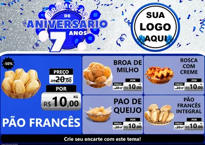 Modelo de Encarte para Encarte A4 Horizontal com o tema Promoção de Aniversário - 7 Anos para Padaria