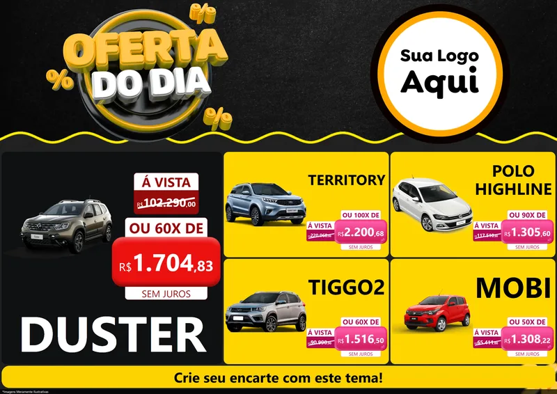 Modelo de Encarte para Encarte A4 Horizontal com o tema Oferta Do Dia para Concessionaria de Carros