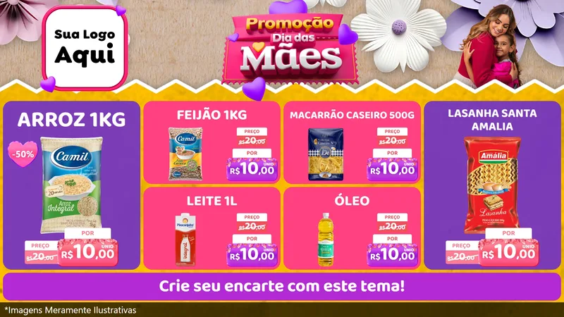 Modelo de TV para TV Horizontal com o tema Promoção Dia das Mães para Supermercado