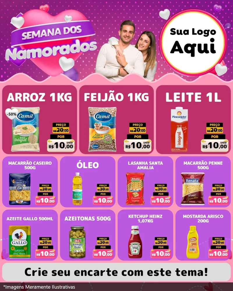 Modelo de Rede Social para Feed Instagram com o tema Semana dos Namorados para Supermercado