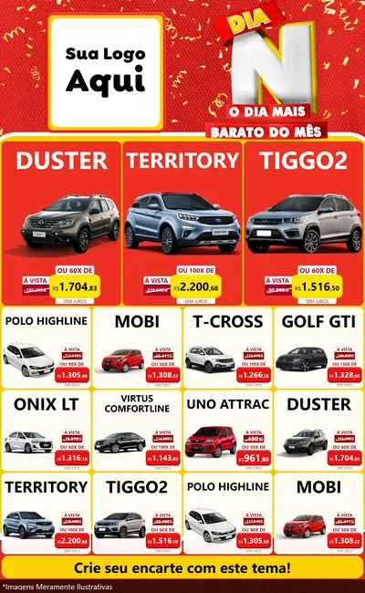 Modelo de Encarte para Encarte Grande com o tema Dia N o Dia Mais Barato do Mês para Concessionaria de Carros